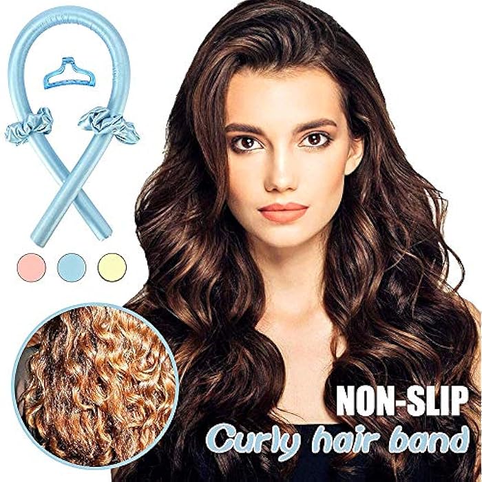 N.C NC Heatless Curling Rod Headband,No Heat Curls Silk Ribbon Hair Rollers Sleeping Soft Headband Wave Formers Hair Curlers DIY Hair Styling Tools for Long Medium Hair (Blue) - Image 2
